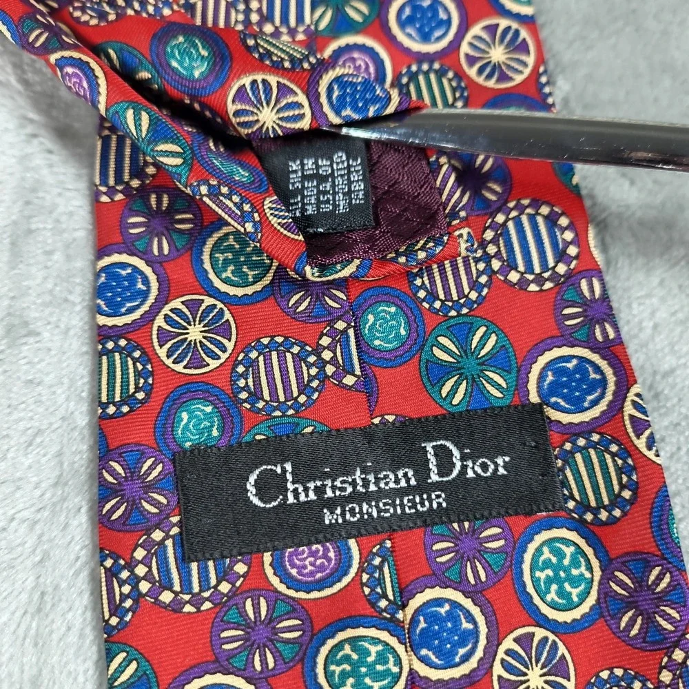 Vintage Christian Dior Monsieur‎ Tie Mens 56.5x3.75 Geometric Abstract Colorful